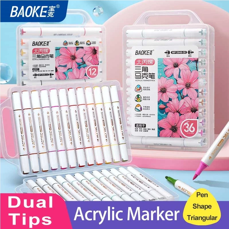 

BAOKE MP2948#12/24 Colors Dual Water-based Acrylic Triangle Marker