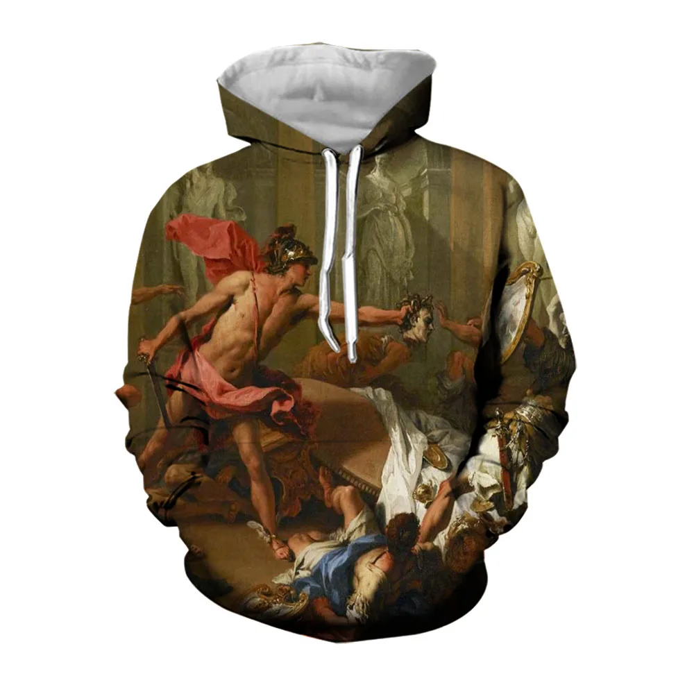 Jumeast 3D Greek Mythology Mens Hoodies With Abstract Pattern Aesthetic Clothing Casual Oversized Hoodie Baggy Streetwear Coats