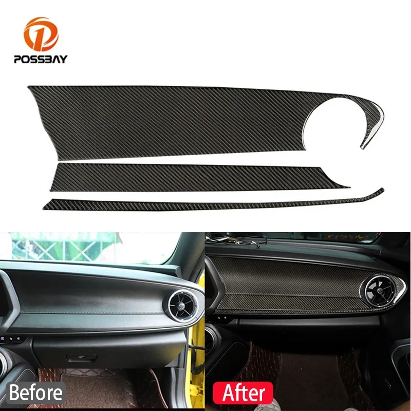 3Pcs/Set Car Passenger Dashboard Panel Cover Sticker Real Carbon Fiber Interior Parts for Chevy Camaro 2016 2017 2018 2019 2020