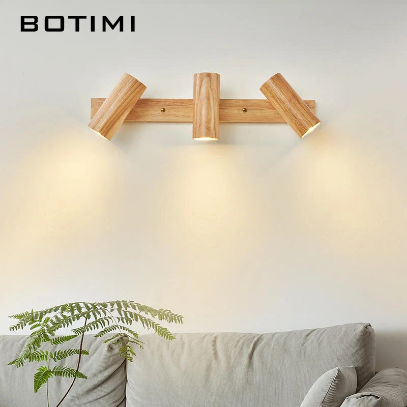 BOTIMI Adjustable Solid Wood Mirror Wall Lamp For Bedside Modern Wooden Bedroom Adjust Project Hotel Lights Nordic Wall Sconce