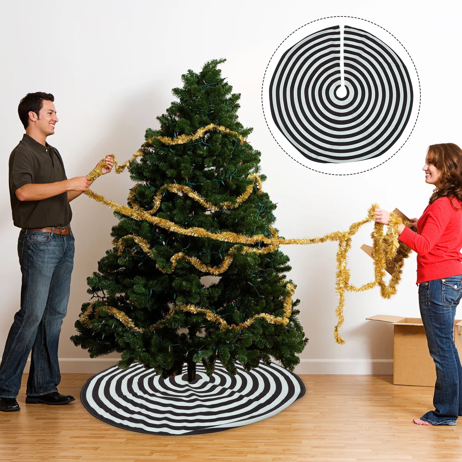 

1 pc Tree Christmas Floor Pad Skirt Stripe Brushed Cloth Xmas Floor Cover For Holiday Party Diy Decoration Mat