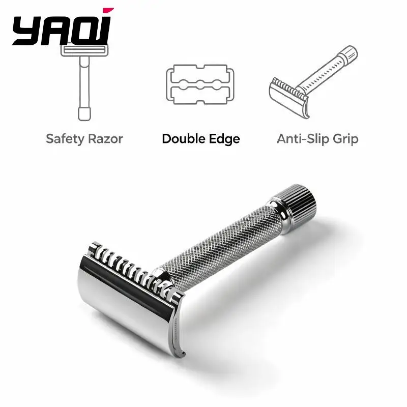 YAQI Double Edge Safety Razor for Men with Gift Box Metal Wet Shave Razor with Anti-Slip Grip Barber Shaving Tool for Home