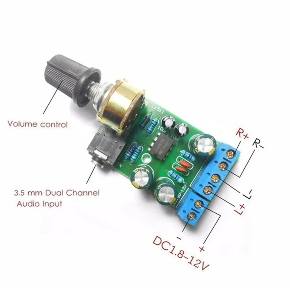 Electronic 3.5mm 2.0 Channel DC1.8-12V Module Stereo Amplifier Amp Board