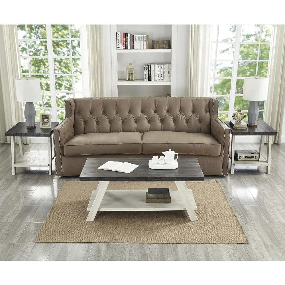 Roundhill Furniture Athens Zeitgenössisches 3-teiliges Couchtisch-Set mit Holzregal, 24 T x 48 B x 19 H Zoll, Anthrazit und Grau