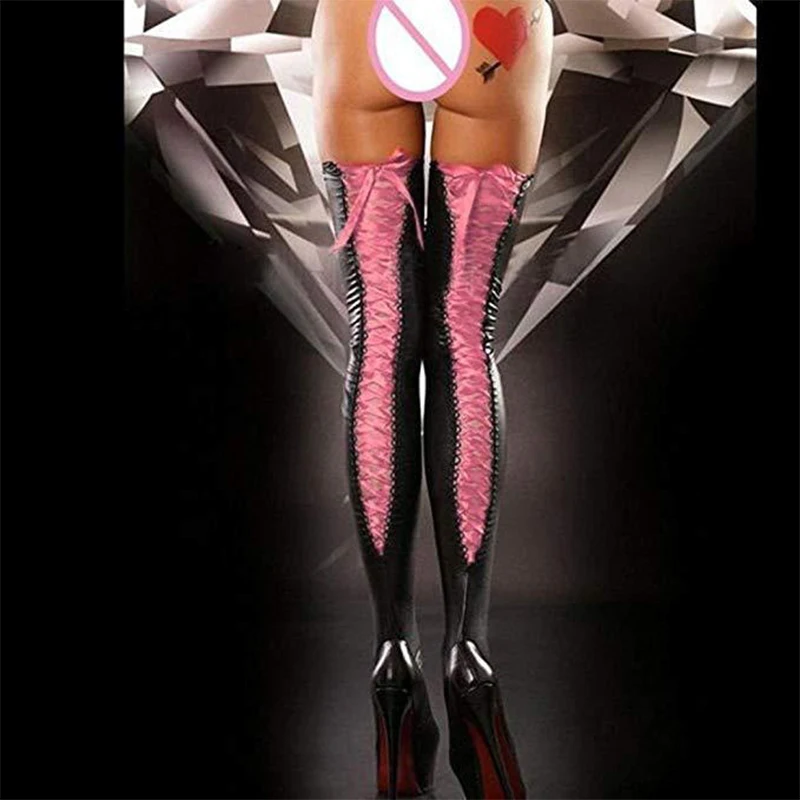 Thigh High Women Stockings Top Silicone Hold Up Sexy Transparent Underwear Party Nightclub Hosiery Sexy Bondage Leather BDSMS