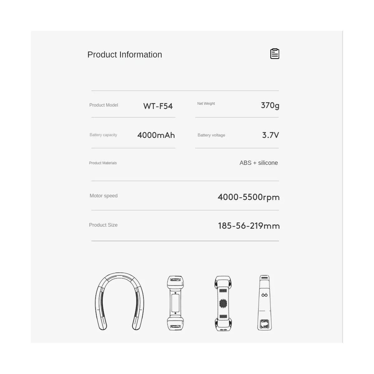 ポータブルネックレスファン,USB充電式,4000mah,半導体,静か,夏用,青