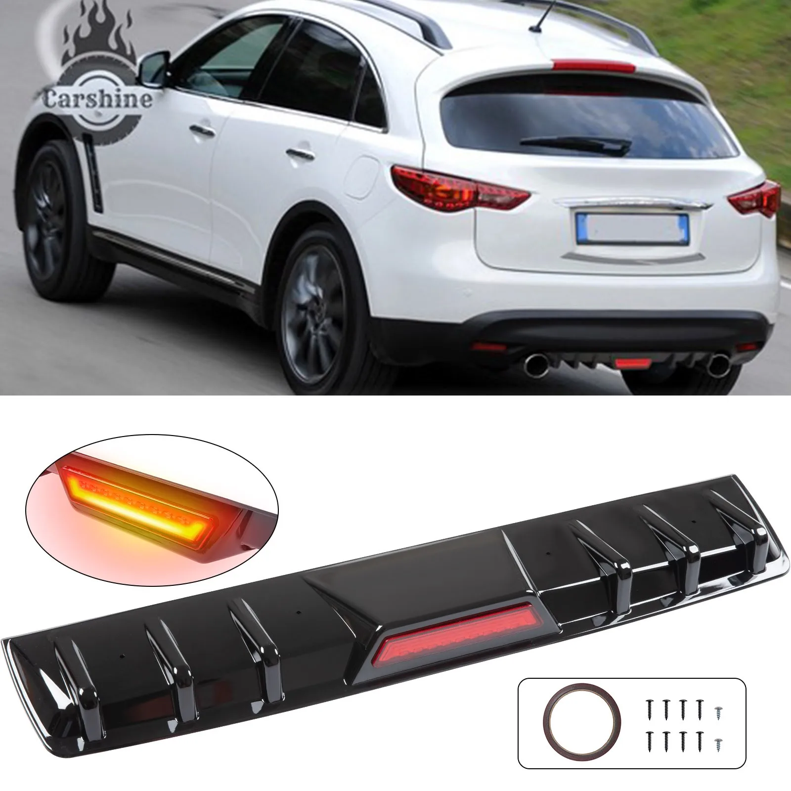 

For Infiniti FX50 FX30d QX70 Glossy Rear Lower Bumper Diffuser Lip Shark Fin