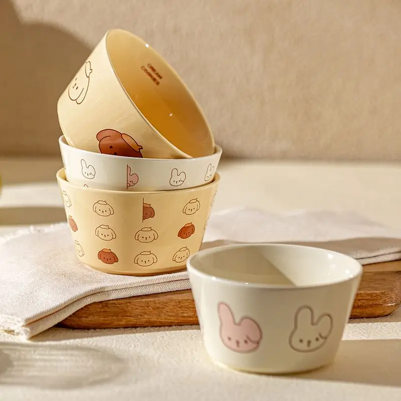 Creative Rice Bowl Cartoon Cute Ceramic Tableware Children\'s Rice Bowl Specially Beautiful Ceramic Household Dining Bowl