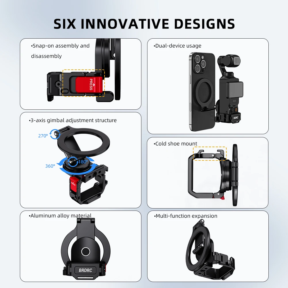 BRDRC Magnetischer Adapterhalter für DJI Osmo Pocket 4/3, Magsafe-Halterung für iPhone 17/16/15/14/13, Pocket 4/3 Zubehör – Detail 2