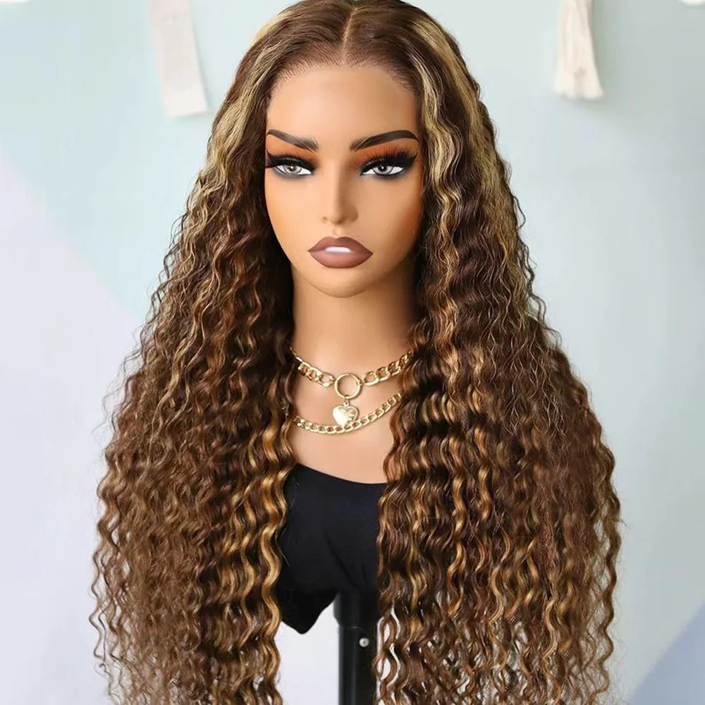 

P4/27 Curly Wig 13x6 Highlight Ombre Deep Wave Lace Front Wig Human Hair 13x4 Brazilian Water Wave HD Lace Preplucked For Women