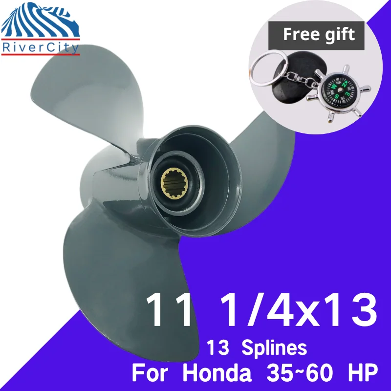 For Honda 35HP 40HP 45hp 50hp 60hp 11 1/4x13 Outboard Propeller Boat Aluminum Alloy Screw 3 Blade 13 Spline Marine Engine