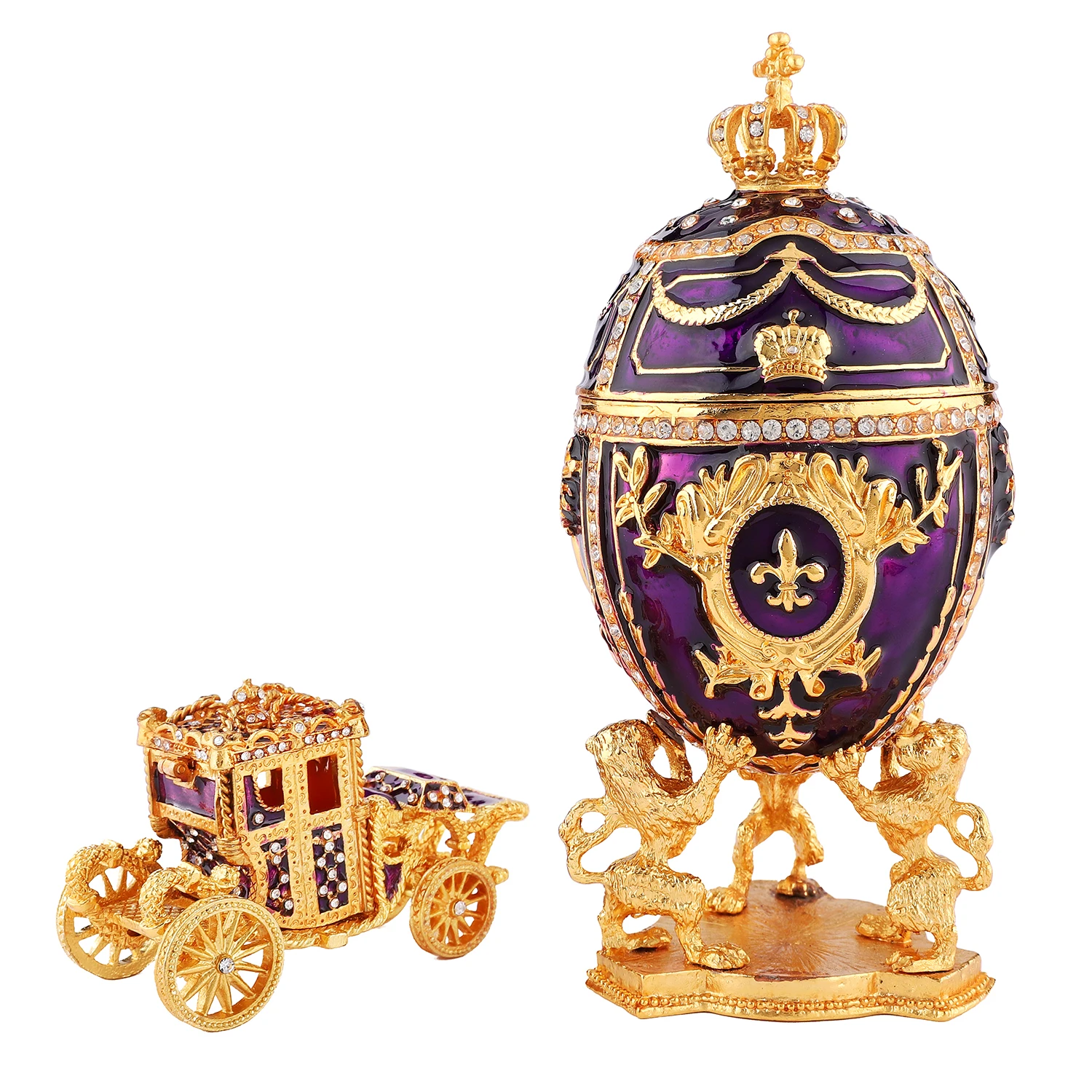 QIFU Large Royal Red Purple White Easter Faberge Egg Style Money Trinket Box Gifts