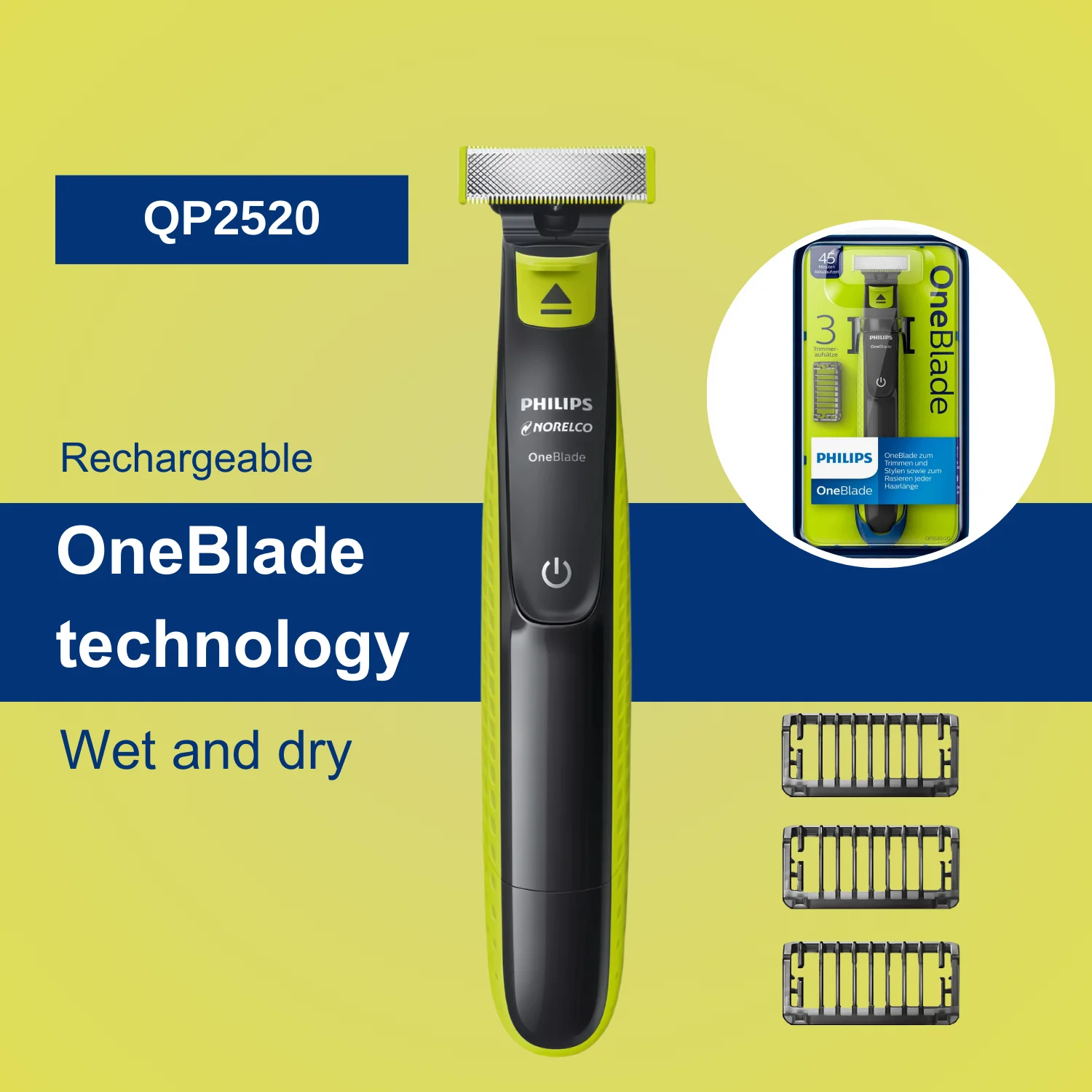 Philips Norelco OneBlade Shaver QP2520/70, Electric Trimmer and Shaver