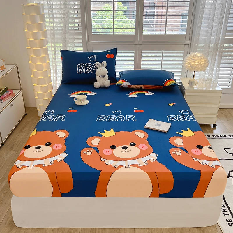 Ensemble de drap-housse ours Kawaii pour enfants, draps de lit animaux bruns, housse de matelas à poche profonde, mignon, garçons, filles, enfants, adolescents, 12"