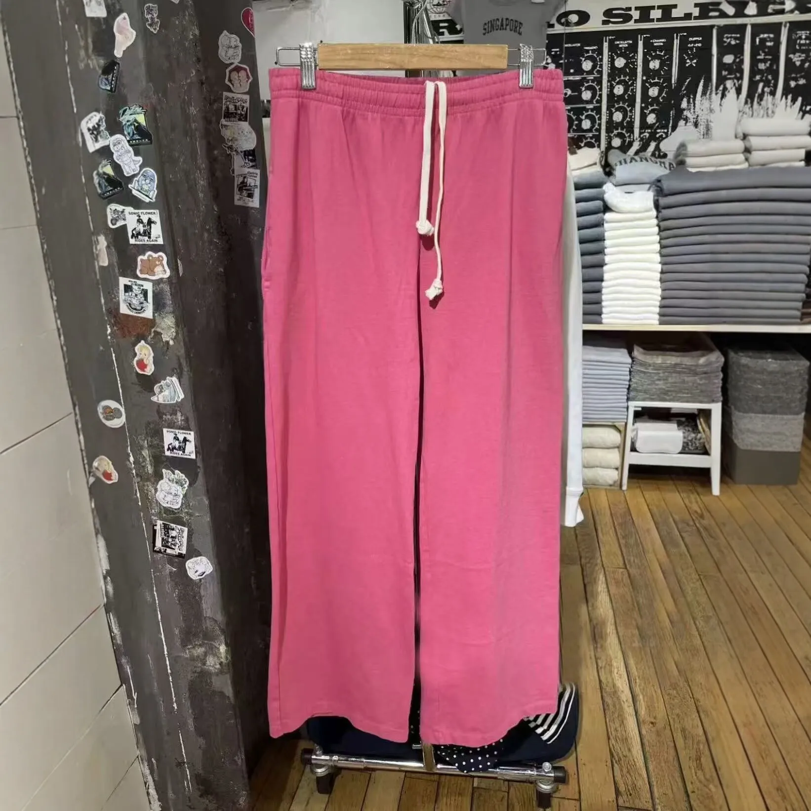 Rose Pink Drawstring Straight Sweatpants Women High Waist Cotton Simple Sport Long Pant Sweet Vintage Casual Y2K Sweatpants