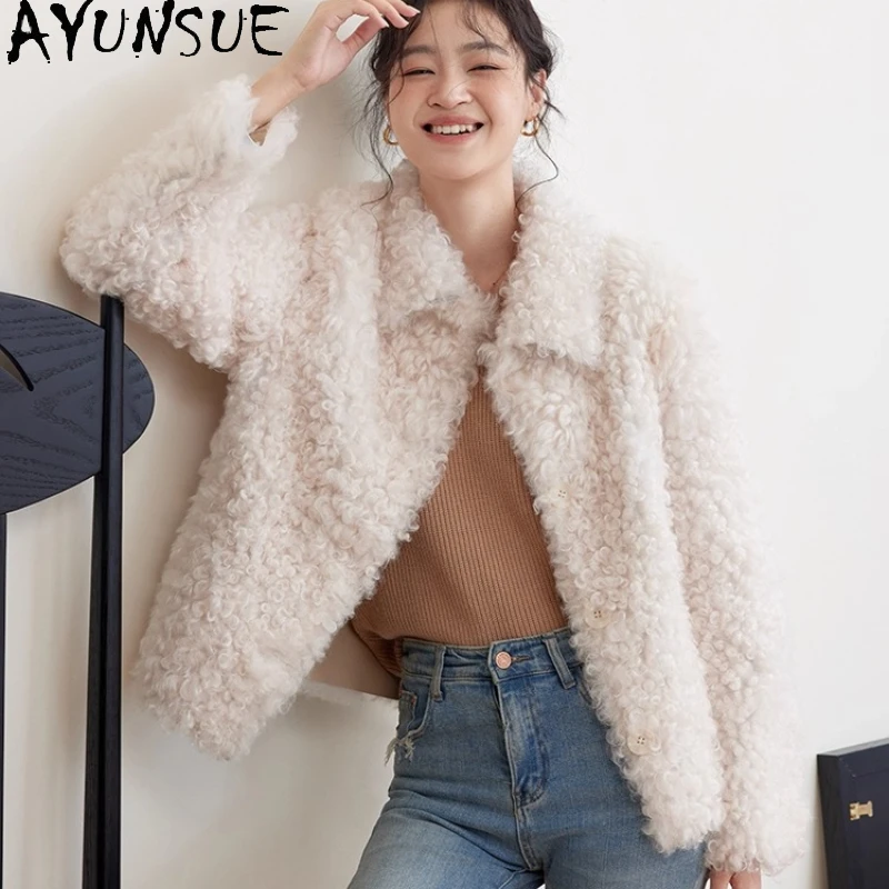 

AYUNSUE Natural Sheepskin Fur Coat Woman Warm Winter Clothes Lamb Wool Genuine Leather Jacket Women 2025 New Style Шуба Женская