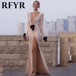 RFYR Sexy Pink Stain Prom Dress Halter Bow Party Dresses Trumpet Celebrity Gowns with Split Wedding Party Dress вечерние платья