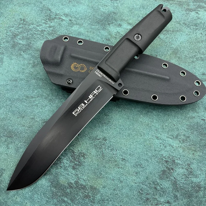 EX DOBERMANN IV Jungle survival knife high hardness Titanium surface fixed blade knives kydex Outdoor camping fishing tools