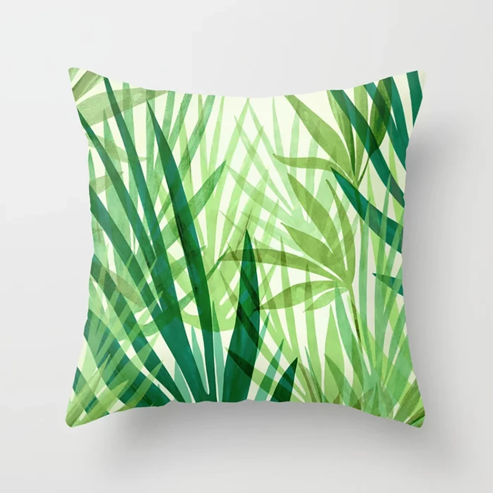 Green leaf plant polyester printed pattern cushion cover for home living room sofa bedroom decoration pillow  45x45cm