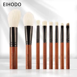 Eehodo-赤いサンダルウッドのメイクブラシセット,天然の髪,ポータブル,ショートハンドル,ファンデーション,アイシャドウ,パウダー,ラグジュアリー,8個