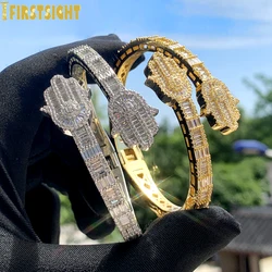 New Iced Out Bling Eyes Of The Angel Of Fatima Bracelet CZ Zircon Hamsa Hand Opened Bangle For Men Women Hip Hop Luxury Jewelry