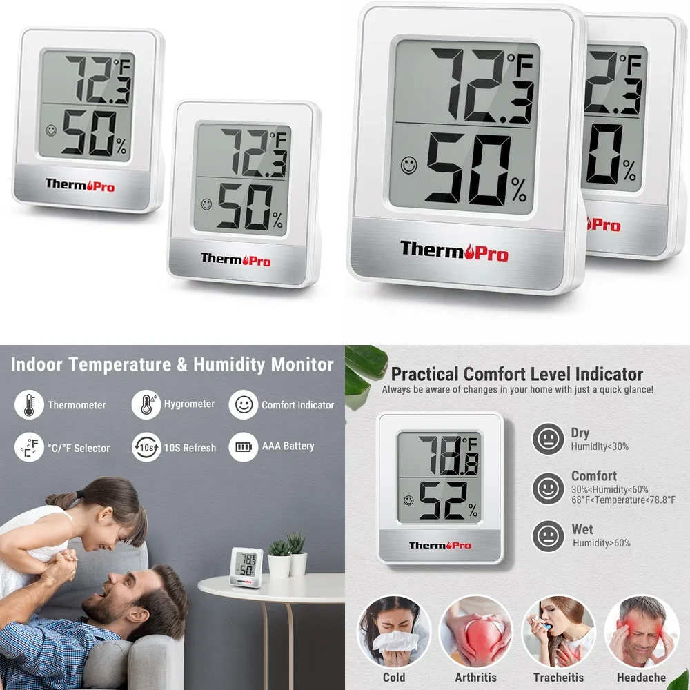 

Other electronic thermometers2 Pack Digital Hygrometer Thermometer for Indoor Temperature and Humidity Monitor with LCD Display