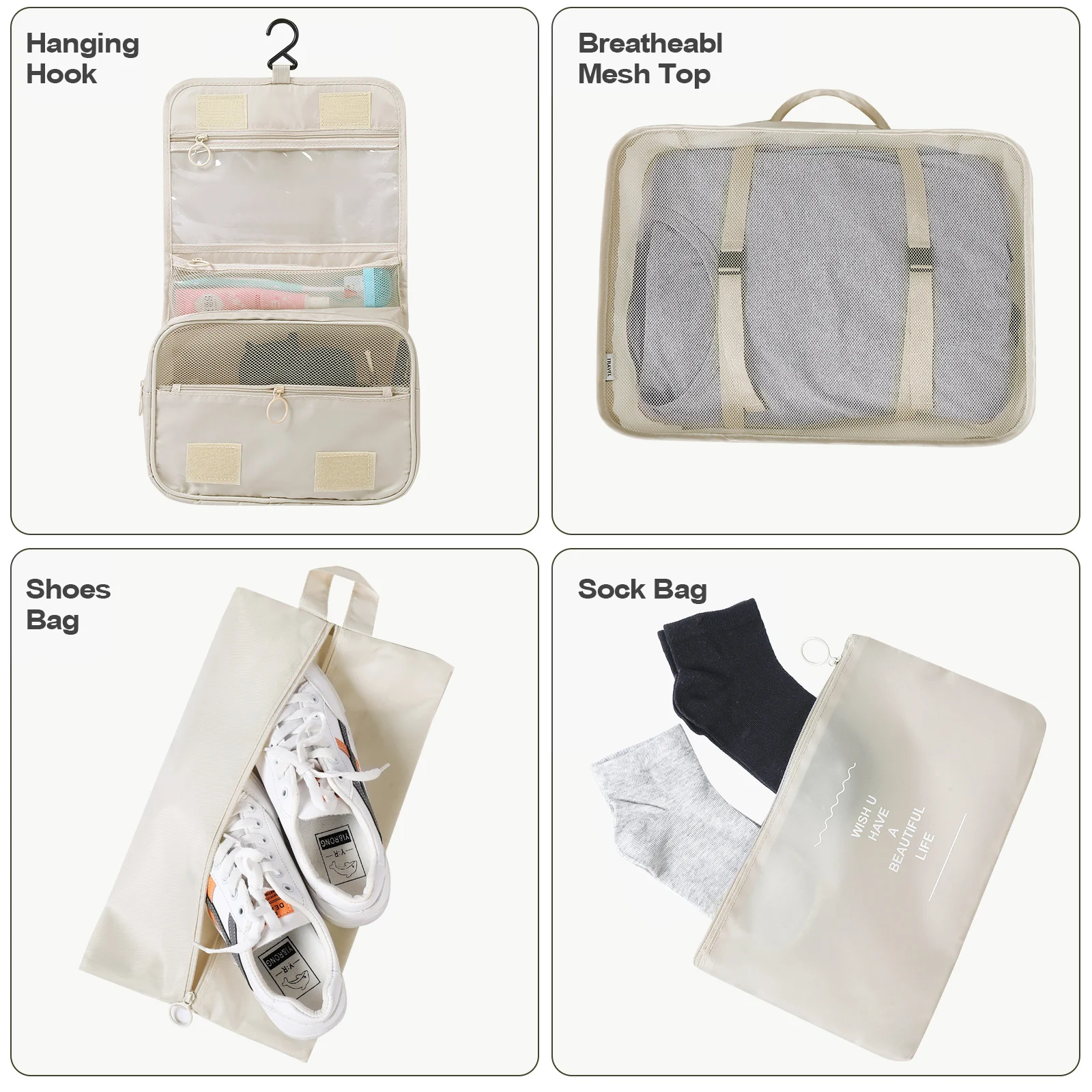 Juego de bolsas de almacenamiento de equipaje de gran capacidad, 8 piezas, Cubo de embalaje, ropa interior, cosméticos, bolsa organizadora de viaje, artículos de tocador