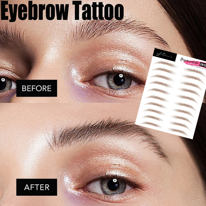 Waterproof 4D Eyebrow Tattoo Stickers Bionic Eyebrow Semi-permanent Water Transfer Lasting Brown Eyebrow Tattoo Stickers Makeup