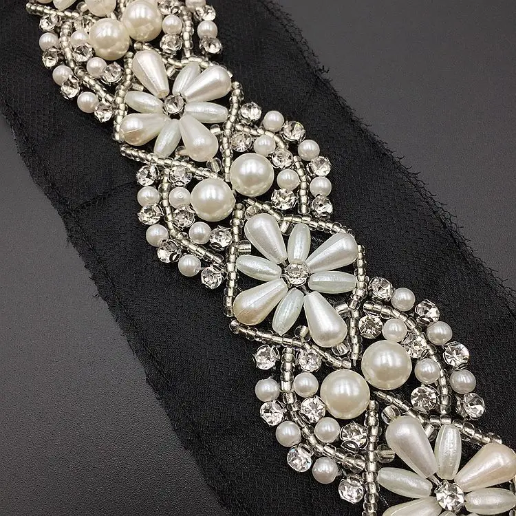 Image of 50 cm Strass Kristall Bling Diamante Blume Spitze Diamantbesatz Band Halskette Applikation Edelstein Sparkle Hochzeitskleid Dekoration