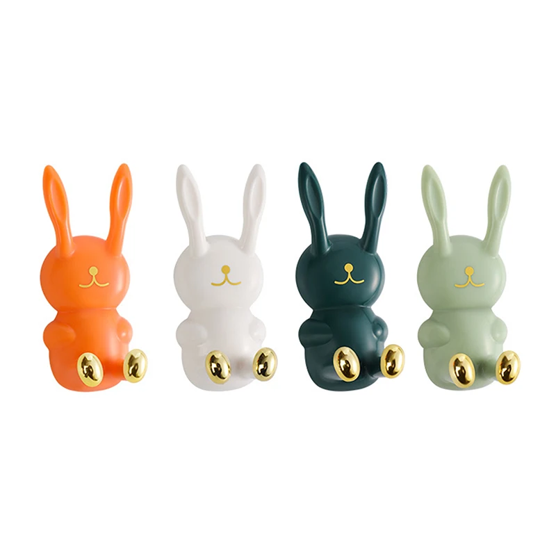 Cute Rabbit Toothbrush Holder Punch-free Toothbrush Shelving Strong Adhesive Wall Hook Multifunctional Power Plug Holder Hanger