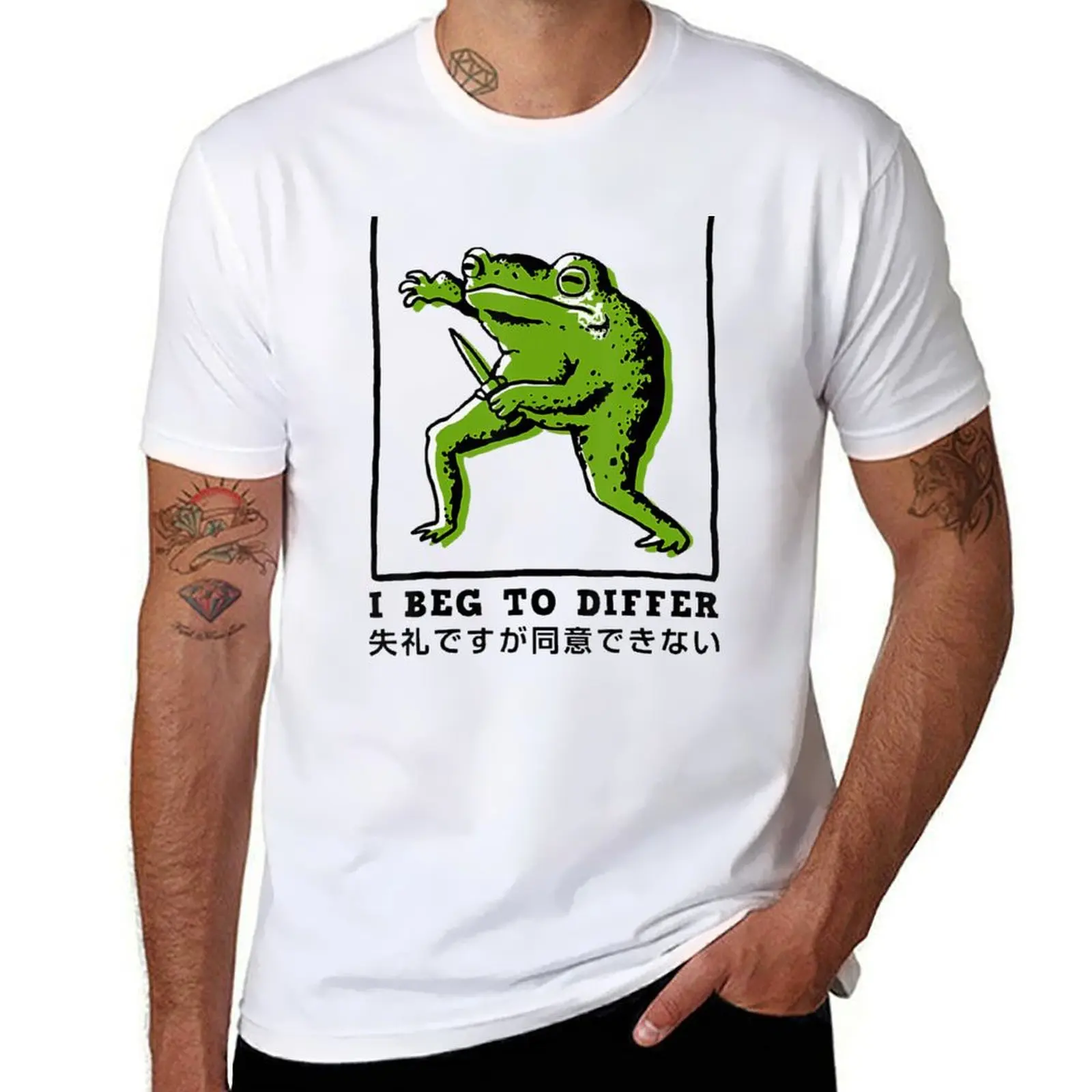 

I Beg To Differ Frog Japanese Vintage T-Shirt black cotton t-shirt plain for man package man t shirt cotton