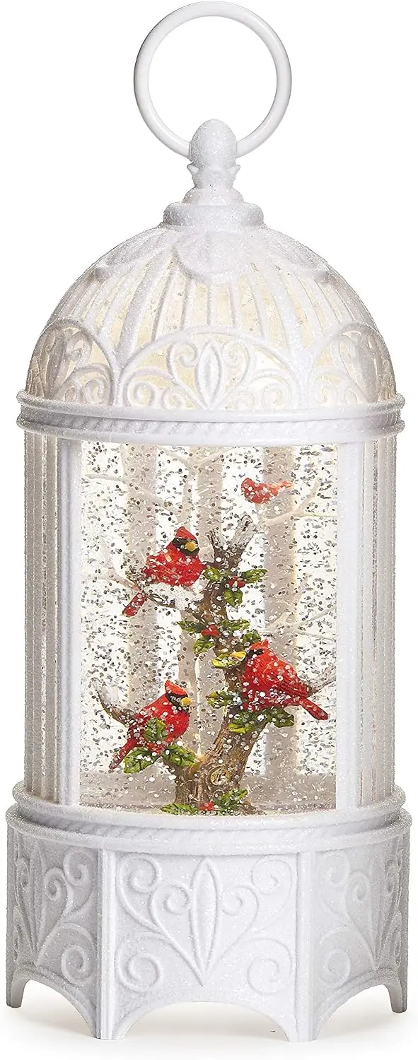 10.2-Inch Multicolor Christmas Cardinal Birdcage Decoration with Swirling LED Lights