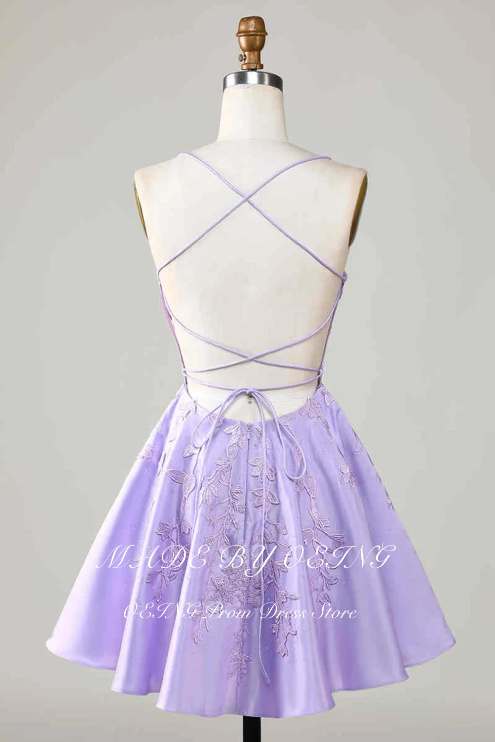 OEING Lavender Prom Dresses Embroidery Appliqué Evening Dresses Mini Short Sexy Lace Up Back Princess Cocktail Party Dresses