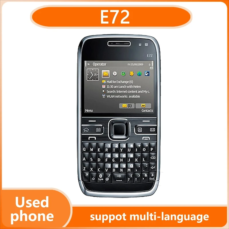 Unlocked Finland made E72 Mobile Phone 5MP ARM11 Symbian OS 240x320 Display Resolution support multi-language used phone