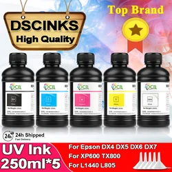 250ML*5 LED UV Ink for Epson 1390 1400 1410 DX4 DX5 DX6 DX7 Printhead for Roland Mimaki for Flatbed Inkjet Printer Soft UV Ink