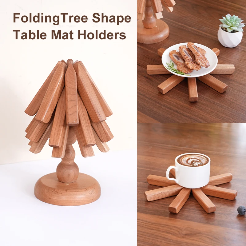 

Деревянная изоляционная подставка из 3 предметов, складная форма дерева, подставка для обеденного стола из черного ореха, набор изоляционных подушек, теплоизоляция горшка