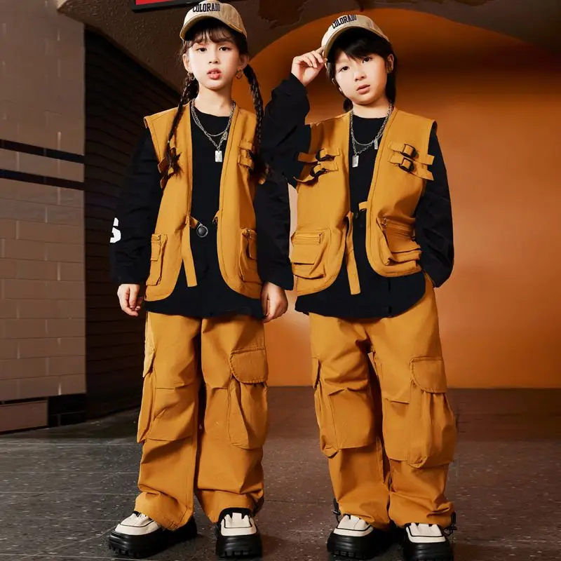 

Drum Jazz Dance Costumes For Kids Loose Vest Hiphop Pants Suit Girls Boys Modern Hip Hop Dance Rave Clothes