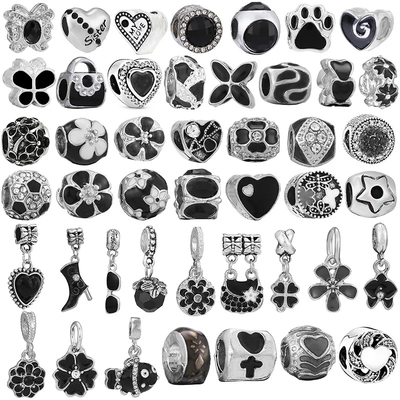 2024 New 925 Silver Plated Black Series Ball Flower Charm Beads Pendant For Pandora Bracelet Necklace Jewelry Accessories Gifts