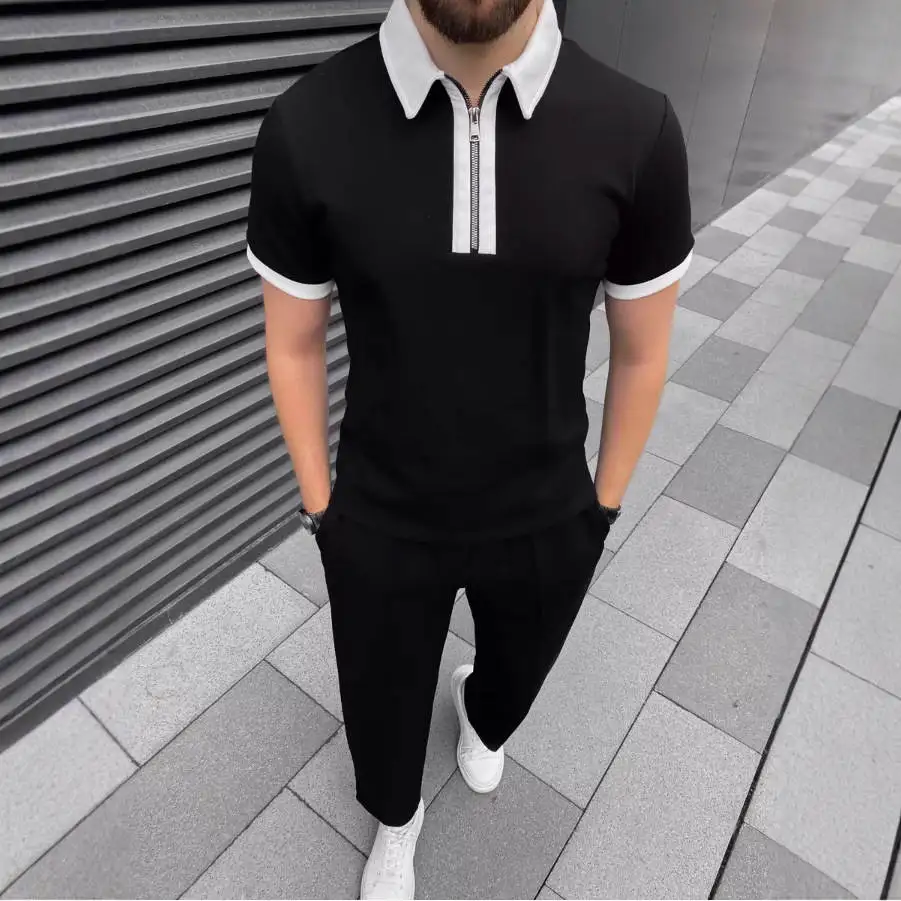

Summer Men's Zippered Casual ort Sve irt And orts Set Comfortable Breathable Clothing for Hot Weather