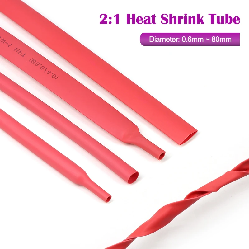 

1-25M Red 2:1 Heat Shrink Tube Dia 0.6mm ~ 80mm Polyolefin PE DIY Cable Repair Shrinkable Tubing Case Sleeve Wire Sheath Wrap