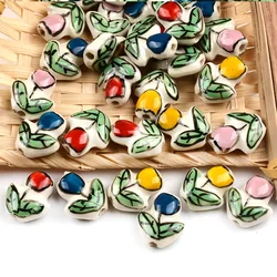 14x16mm Tulip Flower Shape Ceramic Beads Loose Hand Painted Porcelain Beads for Jewelry Making for Necklaces Bracelets Diy