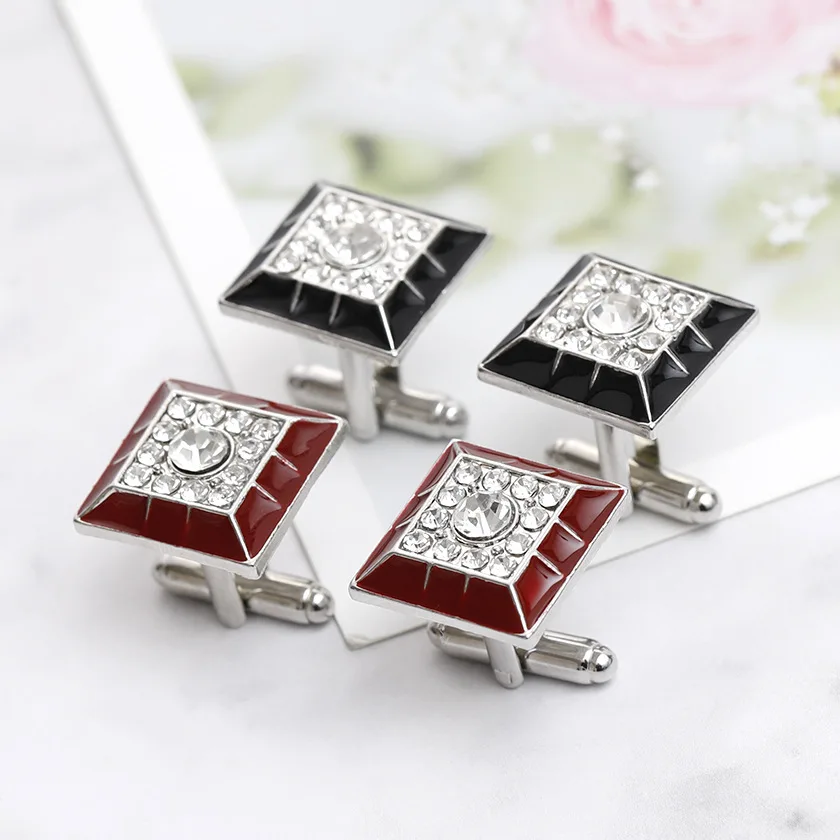 High Quality Creative Geometric Square Diamond Inlaid Men's Shirt Cufflinks Business Wedding Sleeve Studs Accessories Wholesale