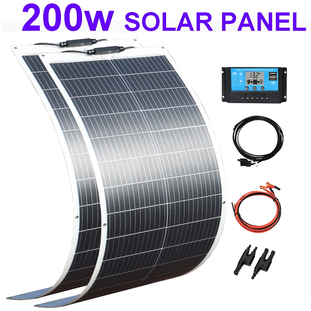 

solar panels 200w 12v 24v battery charger photovoltaic panel for home car boat balcony system 20A solar controller 3metes cable