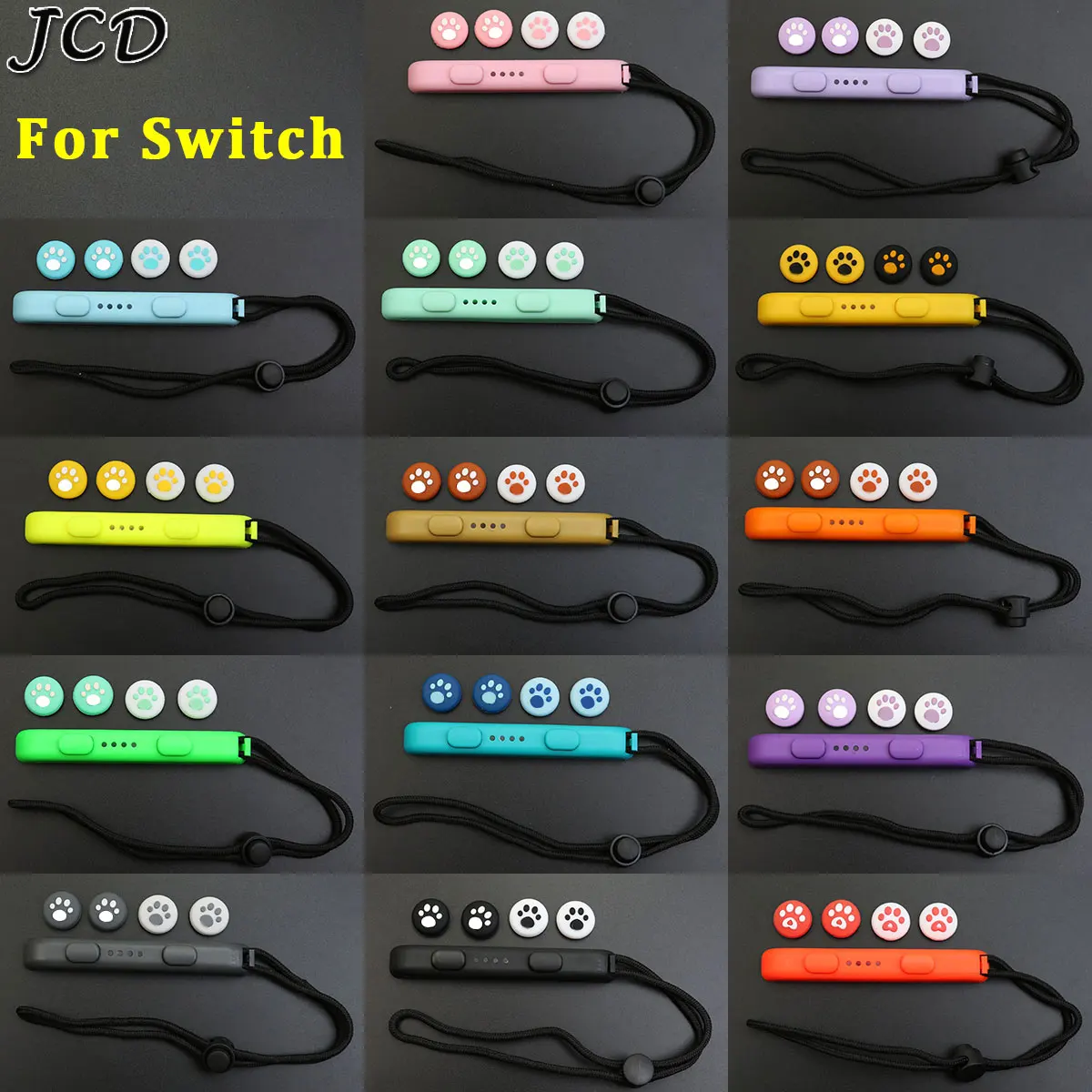 JCD Wrist Strap Band Hand Rope Lanyard With 4pcs Thumb grip caps for Switch Game Joy-Con Controller