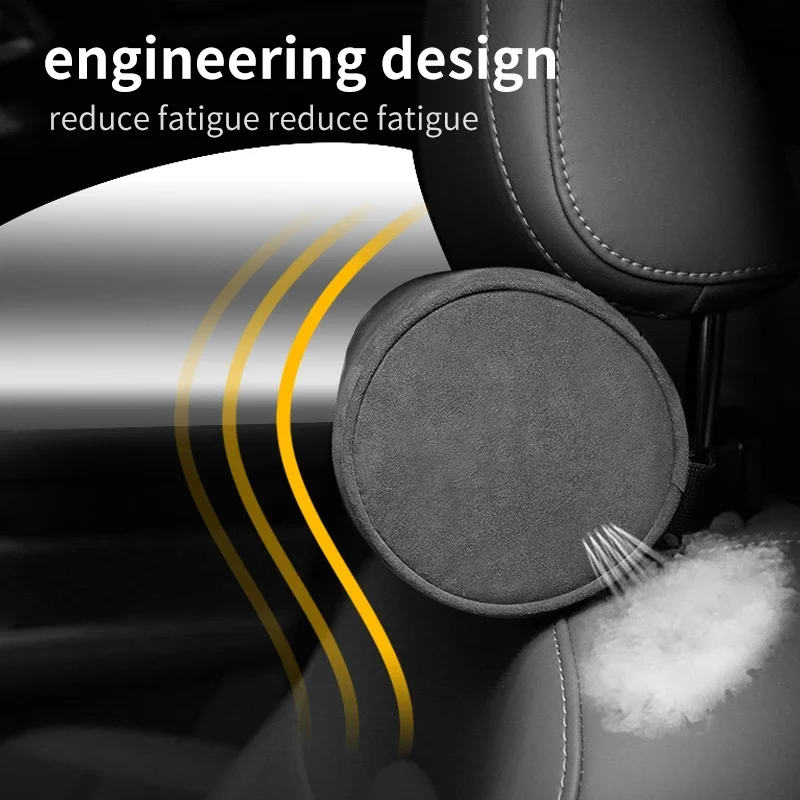 Universal Auto Synthetic Suede Car Headrest Neck Pillow Round Headrest High-end Car Interior Accessories for Tesla Benz BMW VW view 5
