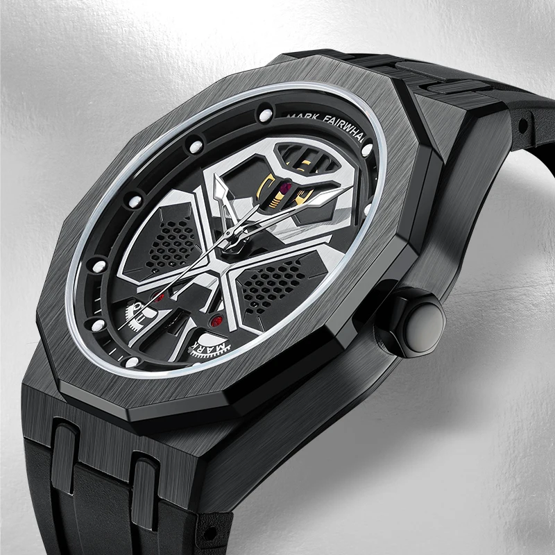

Mark Fairwhale Mens Quartz Watch Luxury Sport Chronograph Waterproof Rubber Band Hollow Dial Design for Men