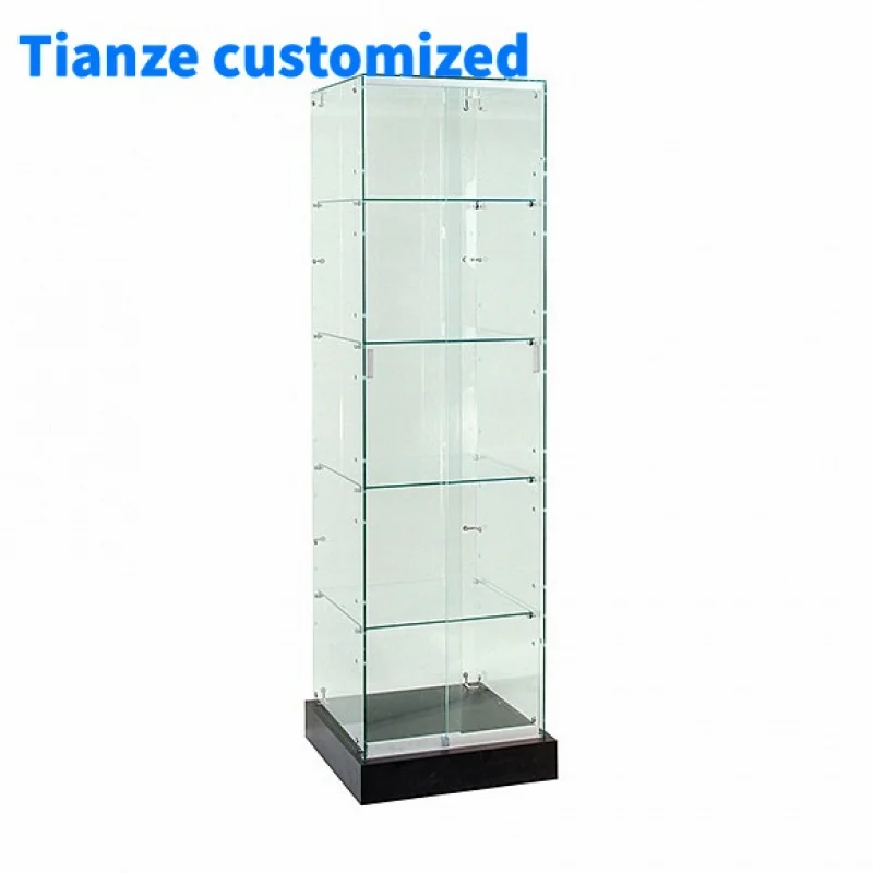 （customized）Disassembled Glass Display Tower Frameless Full Showcase Tower with Black Base