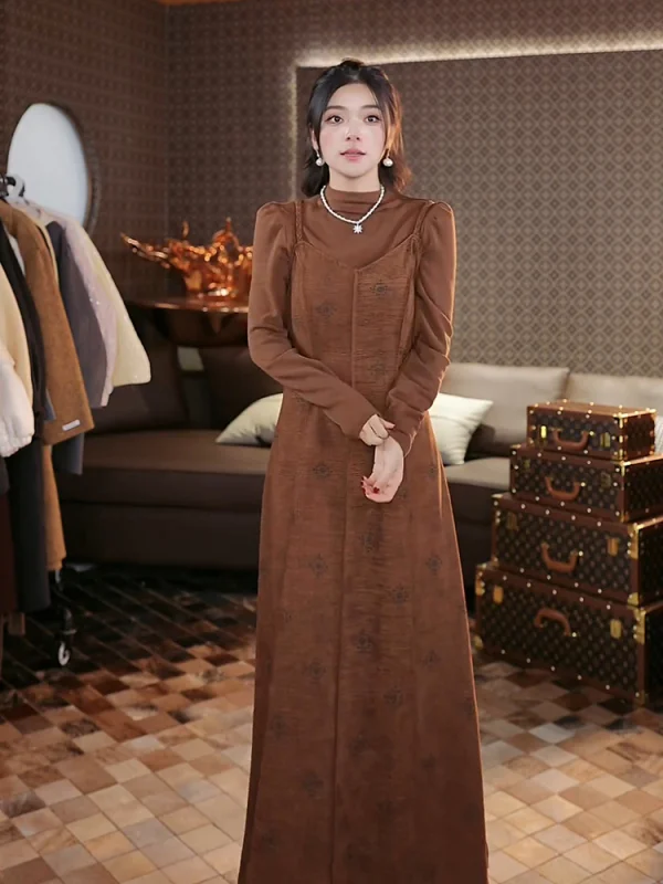 

LAeila 2022, осенне-зимний олень с высоким воротником, базовый слой, топ и комплект Dr, повседневный длинный свек средней длины, универсальный крой