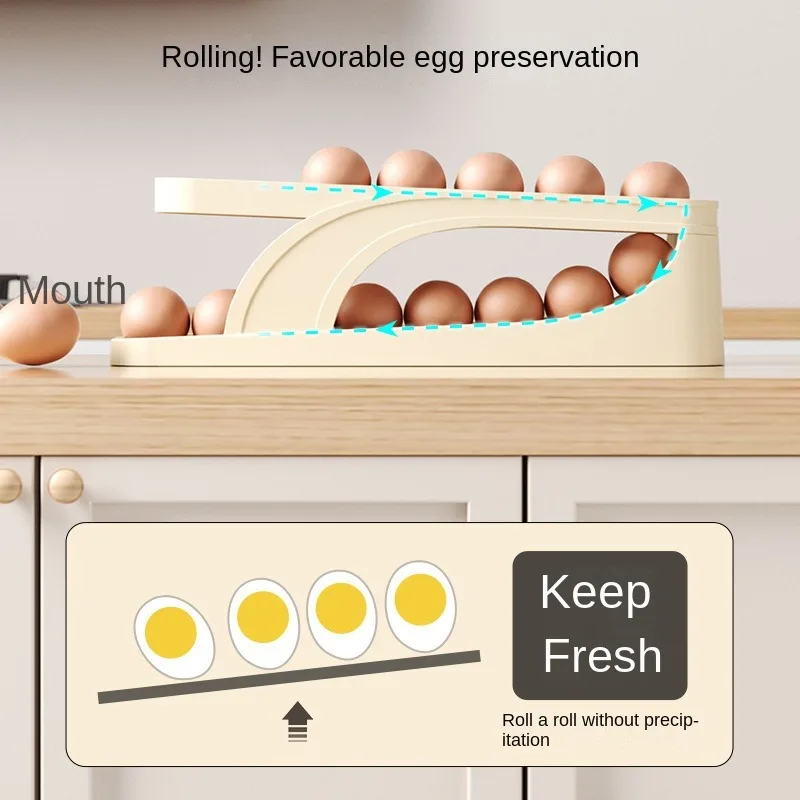 Rolling Egg Dispenser frigorifero organizzatori di uova contenitori scatola di immagazzinaggio portauova a spirale scorrevole automatico Gadget da