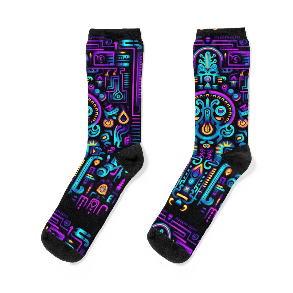 

Blacklight mexican Huichol art onix Socks Men's Run winter thermal Stockings man Men Socks Women's